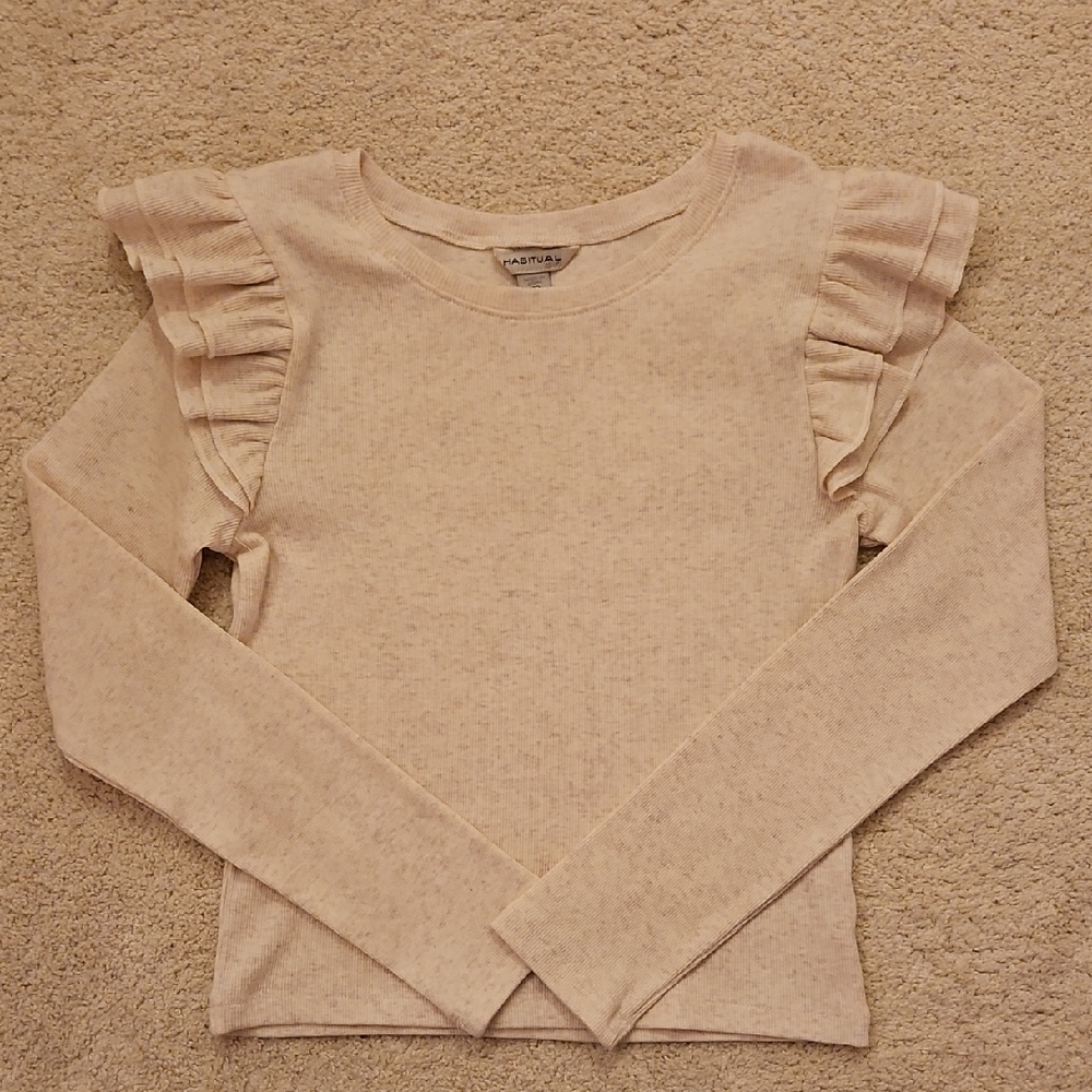 NWOT Habitual Kids Ruffle Shoulder Long Sleeve Ribbed Knit Top. Size 12.